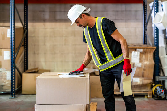 Worker examining checklist at warehouse