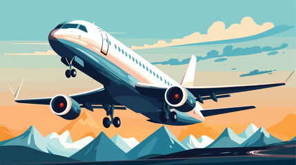 Obraz na płótnie Canvas Passenger airplane on the air. Landing flat vector
