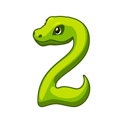 Snake font. Digit 2. Cartoon Two number