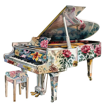 Floral Grand Piano Clipart 