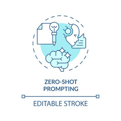 Zero shot prompting soft blue concept icon. Prompt engineering. Provide with no examples. Simple questions. Round shape line illustration. Abstract idea. Graphic design. Easy to use in article