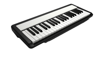 A black and white piano keyboard laid out on a white surface
