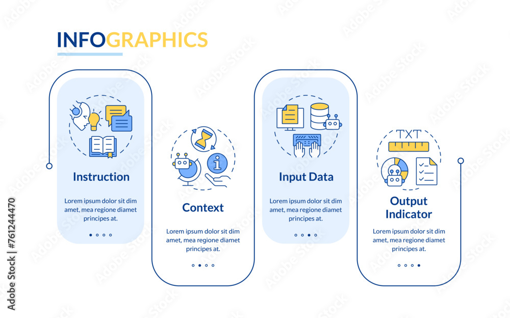 Aufkleber prompt key elements blue rectangle infographic template. data visualization with 4 steps. editable t