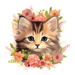 Floral Kitten Clipart isolated on white background