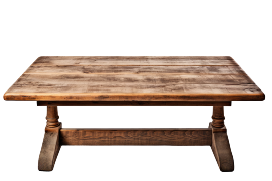 Wooden Table With Two Legs on White Background. On a White or Clear Surface PNG Transparent Background.