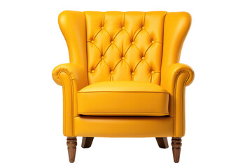 Yellow Leather Chair on White Background. On a White or Clear Surface PNG Transparent Background.