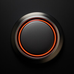 Empty illuminated button isolated on black leather background with copy space, steel button mock up on black.  - obrazy, fototapety, plakaty