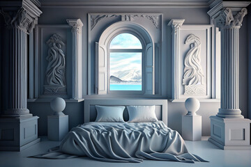 interior of a bedroom, greek romantic