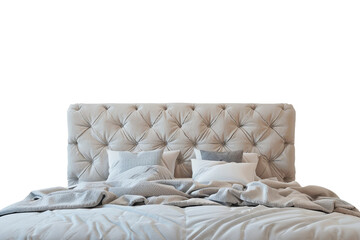 White Bed With Headboard and Pillows. On a Transparent Background.