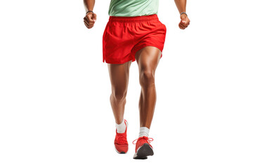 Man in Green Shirt and Red Shorts Running. On a White or Clear Surface PNG Transparent Background.