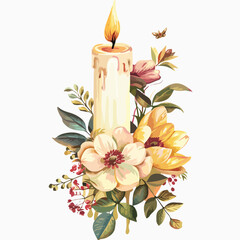 Flowery candle Clipart isolated on white background
