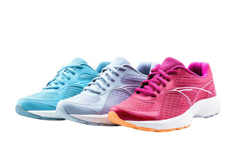 Three Different Colors of Running Shoes on a White Background. On a White or Clear Surface PNG Transparent Background.