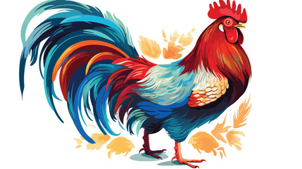 Rooster painted with watercolors on white background - obrazy, fototapety, plakaty