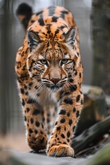 Fototapeta premium Professional Photography of a Rare and Endangered Species of Big Cat Prowling its Spacious Enclosure, Generative AI