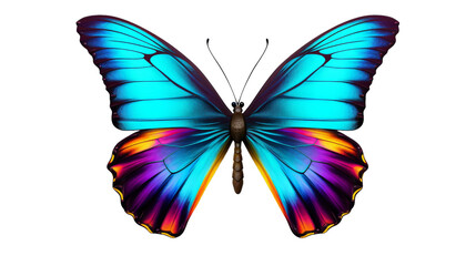 A vibrant butterfly gracefully soars through the sky, showcasing its brilliant array of colors