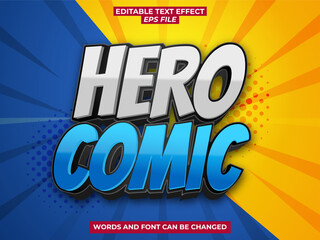 hero comic text effect, font editable, typography, 3d text. vector template