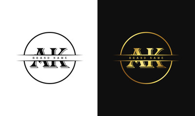 Elegant, Luxurious, Professional and minimal AK letters monogram icon design in bright golden color.