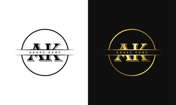 Elegant, Luxurious, Professional and minimal AK letters monogram icon design in bright golden color.