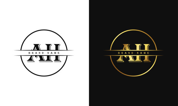 Elegant, Luxurious, Professional and minimal AH letters monogram icon design in bright golden color.