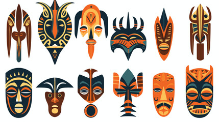 Set of African Ethnic Tribal masks on white background