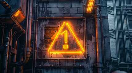 Emergency stop neon warning sign on rusty surface - obrazy, fototapety, plakaty