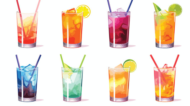 Set cups cocktails icons flat vector