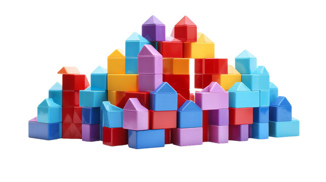A vibrant stack of colorful wooden blocks balances precariously in a whimsical display of creativity and balance