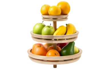 Three Tiered Wooden Fruit and Vegetable Rack. On a Transparent Background.