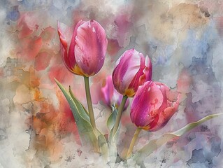 Watercolor of tulips dry