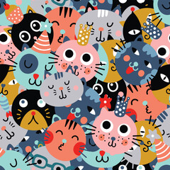 Cute seamless background with funny cats. Can be used for wallpaper, pattern fills, web page background,textile, postcards. - 761249298