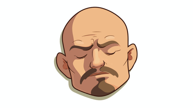 Sticker of a cartoon tired bald man flat vector 