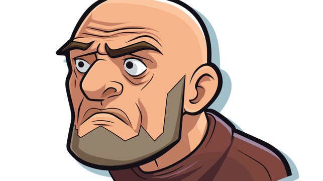 Sticker of a cartoon tired bald man flat vector 