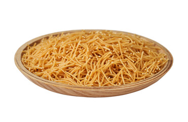 pile of roast vermicelli isolated on white background in wood bowl