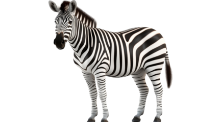 A zebra stands gracefully on a pristine white surface