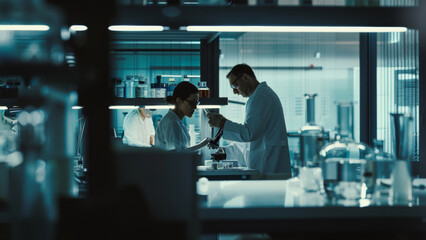 Scientists working together in a high-tech lab, a study in collaborative innovation.