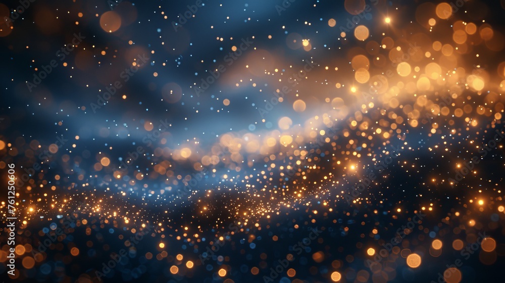 Poster a holiday background with fireworks, bokeh, and copy space in gold and blue. abstract background wit