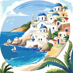 Greece Seaside Landscape Clipart