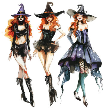 Halloween Pin Up Girls Watercolor Clipart Clipart iso