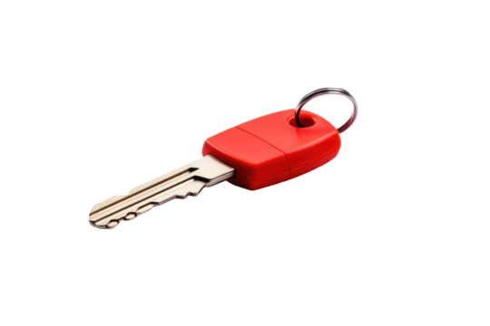 Red Keychain With Black Handle on White Background. On a White or Clear Surface PNG Transparent Background. - Powered by Adobe