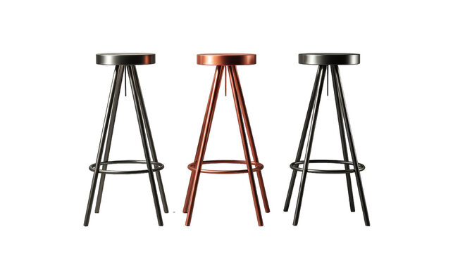 Three wooden stools arranged neatly in a row
