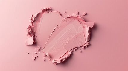 Heart-shaped crushed pink make-up powder, symbolizing broken love or beauty.