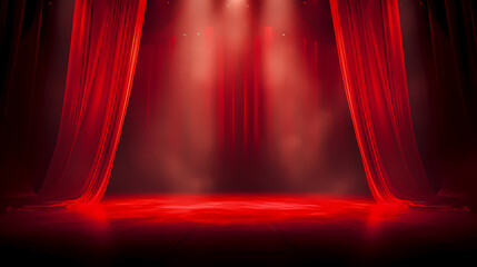 Red stage curtain with spotlight shining on it