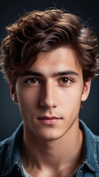 Aging man studio portrait. Aging process of boy to senior man, slideshow illustrates transformation from 1 to 90 years old. Vertical video