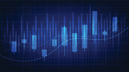economy growth and business finance concept. stock market graph with bar chart on dark blue background