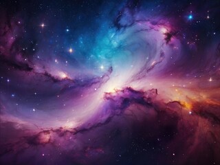 A view from space to a spiral galaxy and stars. Universe filled with stars, nebula and galaxy - obrazy, fototapety, plakaty