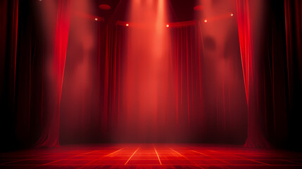 Red stage curtain with spotlight shining on it