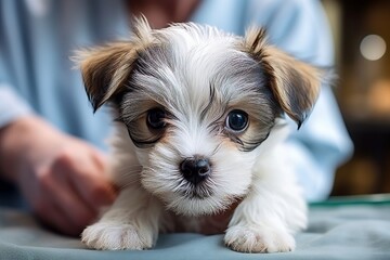 Little cute puppy looking straight