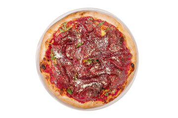 Pizza carpaccio with arugula parmesan cheese. Carpaccio on pizza