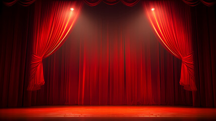 Red stage curtain with spotlight shining on it