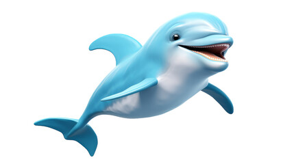 A blue dolphin joyfully sings with its mouth open and tongue out